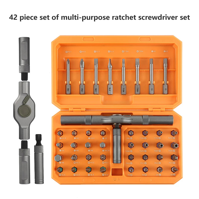 42 In 1 Magnetic Ratchet Screwdriver Set Detachable T-Handle Magneticizer Torque Screwdriver Multifunctional DIY Too