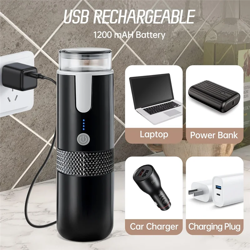 -A96P Portable Espresso Maker, Electric Travel Coffee Machine For Office Travel Camping Fit Coffee Powder & Coffee Capsule