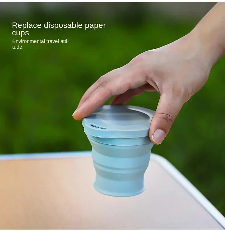 180ml Folding Cup Mini Retractable Cup Silicone Portable Teacup Outdoor Travel Coffee Telescopic Drinking Mug with Lid