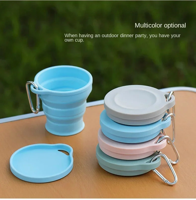 180ml Folding Cup Mini Retractable Cup Silicone Portable Teacup Outdoor Travel Coffee Telescopic Drinking Mug with Lid