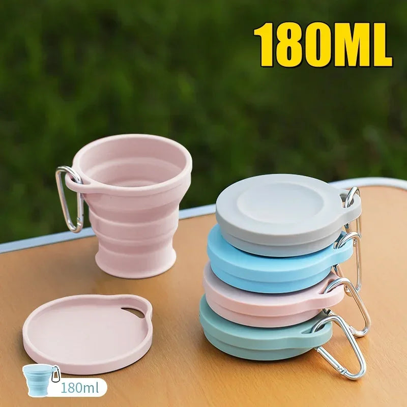 180ml Folding Cup Mini Retractable Cup Silicone Portable Teacup Outdoor Travel Coffee Telescopic Drinking Mug with Lid