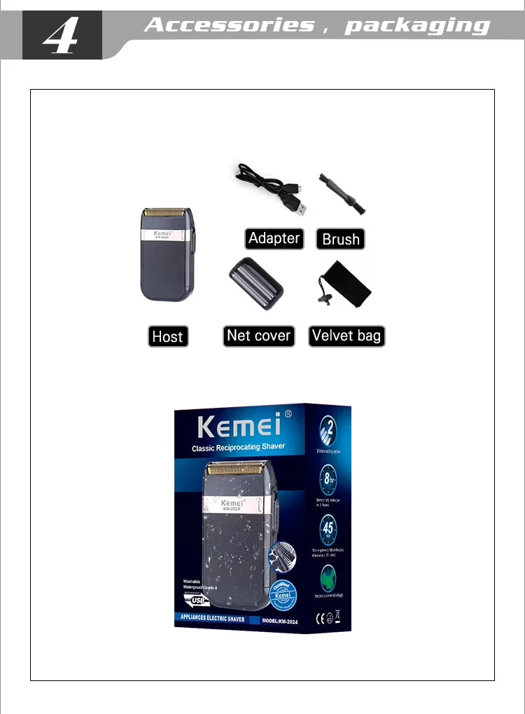 Kemei KM-679 Mini Portable Electric Hair Clipper KM-2024 Men's Reciprocating Twin Blade Razor Shaver Beard Trimmer Shaving Machi