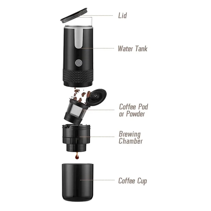 -A96P Portable Espresso Maker, Electric Travel Coffee Machine For Office Travel Camping Fit Coffee Powder & Coffee Capsule