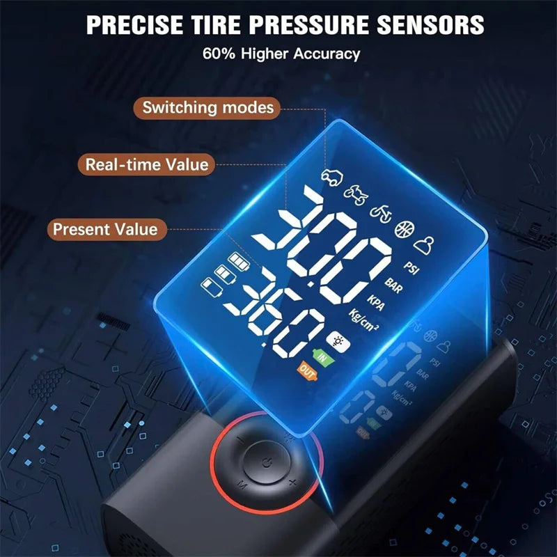 150PSI Smart Air Pump Tire Inflator Portable Air Compressor With Digital Pressure Gauge For Car Bike Motorcycle Ball