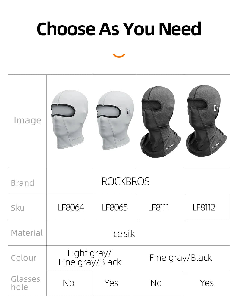 ROCKBROS Bike Mask Full Face Mask Ice Silk Summer Breathable Sun UV Protection Bicycle Scarf Caps Balaclava With Glasses Hole
