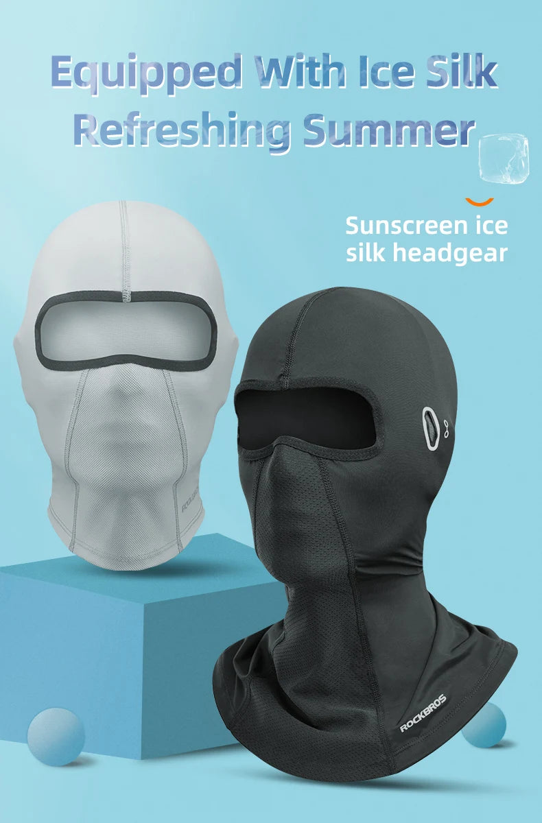 ROCKBROS Bike Mask Full Face Mask Ice Silk Summer Breathable Sun UV Protection Bicycle Scarf Caps Balaclava With Glasses Hole