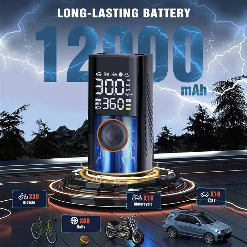150PSI Smart Air Pump Tire Inflator Portable Air Compressor With Digital Pressure Gauge For Car Bike Motorcycle Ball