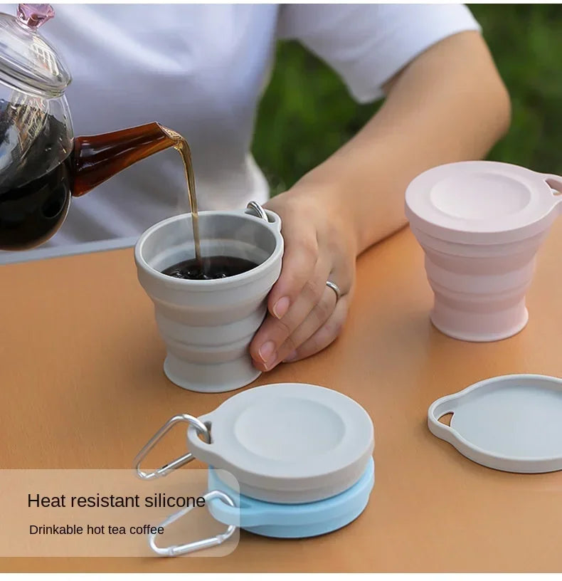 180ml Folding Cup Mini Retractable Cup Silicone Portable Teacup Outdoor Travel Coffee Telescopic Drinking Mug with Lid