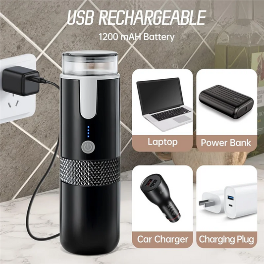 -A96P Portable Espresso Maker, Electric Travel Coffee Machine For Office Travel Camping Fit Coffee Powder & Coffee Capsule