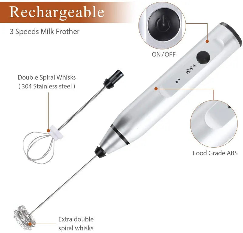 Portable Electric Milk Frothers Wireless Rechargeable Handheld Blender Egg Beater with USB Mini Whisk Mixer for Coffee Cream
