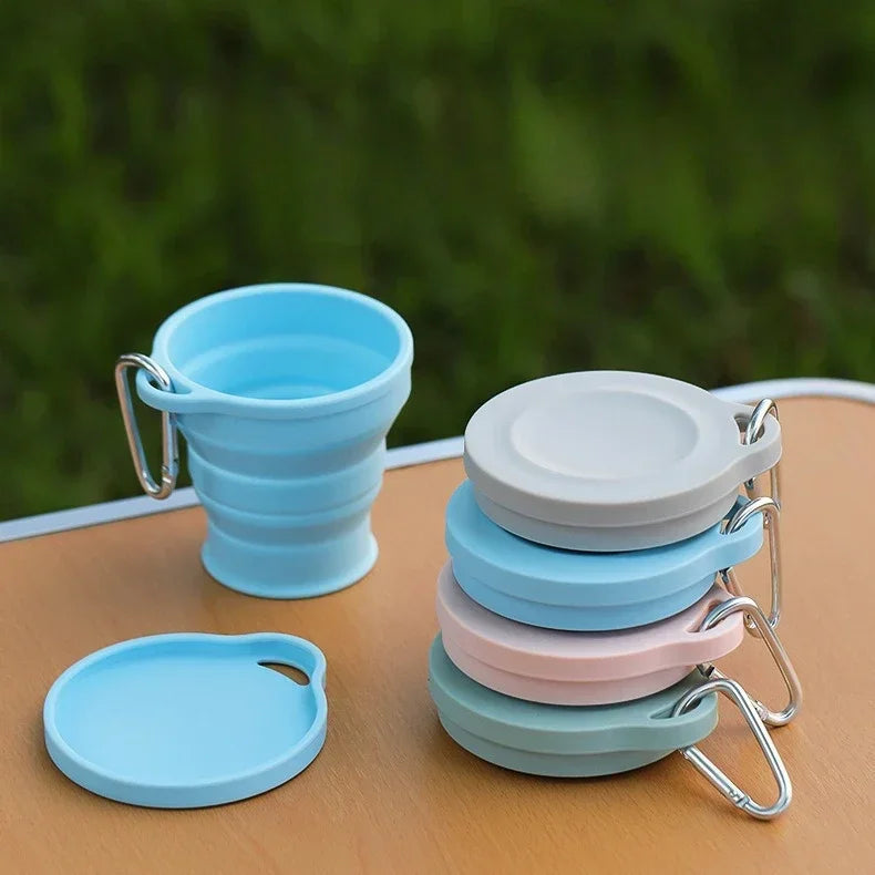 180ml Folding Cup Mini Retractable Cup Silicone Portable Teacup Outdoor Travel Coffee Telescopic Drinking Mug with Lid