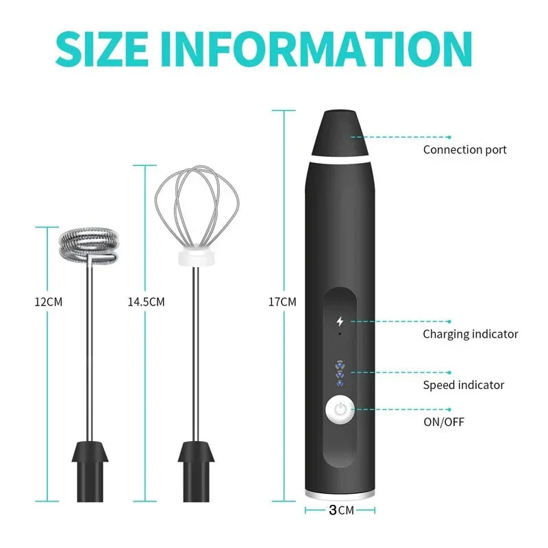 Portable Electric Milk Frothers Wireless Rechargeable Handheld Blender Egg Beater with USB Mini Whisk Mixer for Coffee Cream