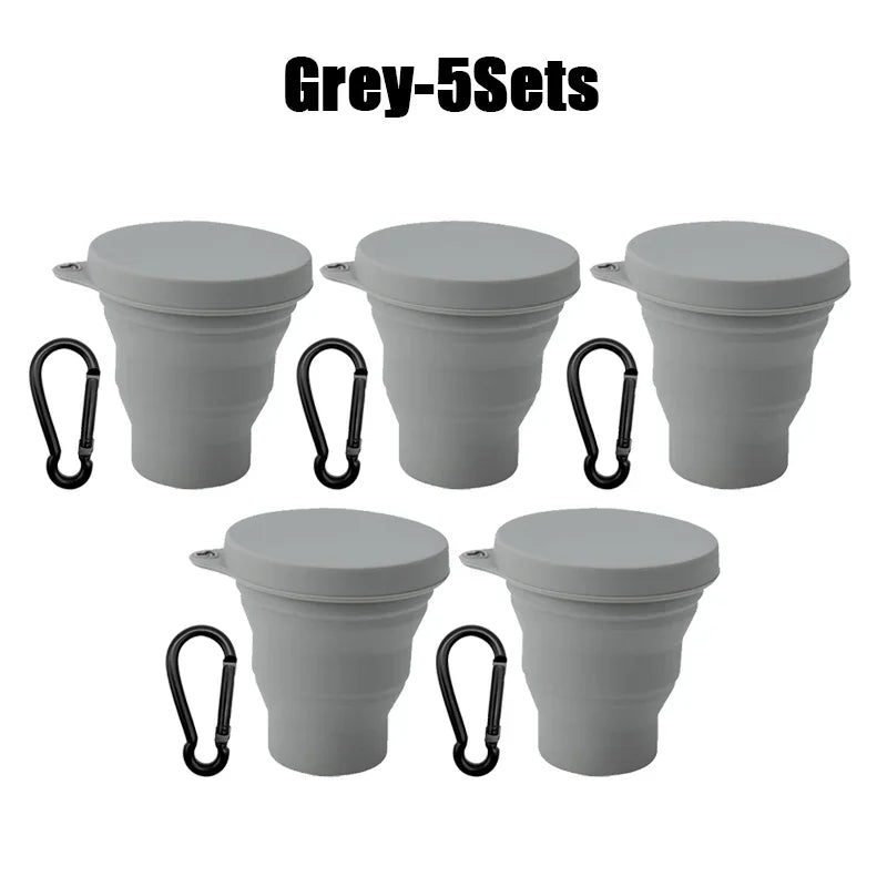 180ml Folding Cup Mini Retractable Cup Silicone Portable Teacup Outdoor Travel Coffee Telescopic Drinking Mug with Lid