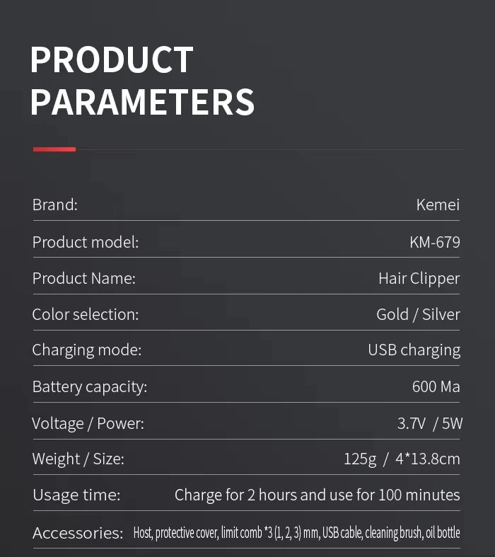 Kemei KM-679 Mini Portable Electric Hair Clipper KM-2024 Men's Reciprocating Twin Blade Razor Shaver Beard Trimmer Shaving Machi