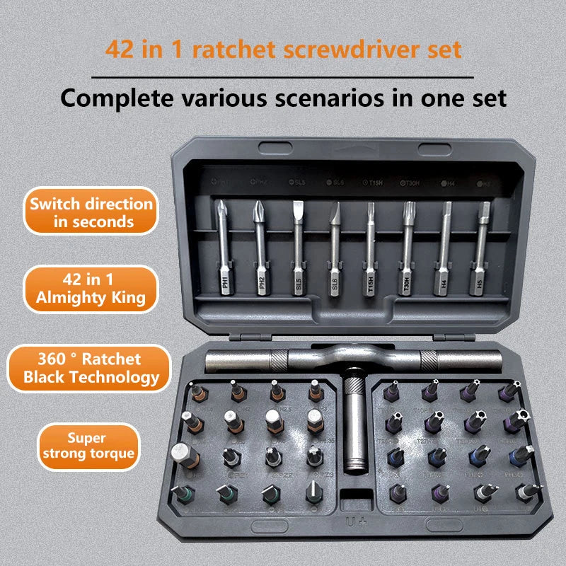 42 In 1 Magnetic Ratchet Screwdriver Set Detachable T-Handle Magneticizer Torque Screwdriver Multifunctional DIY Too
