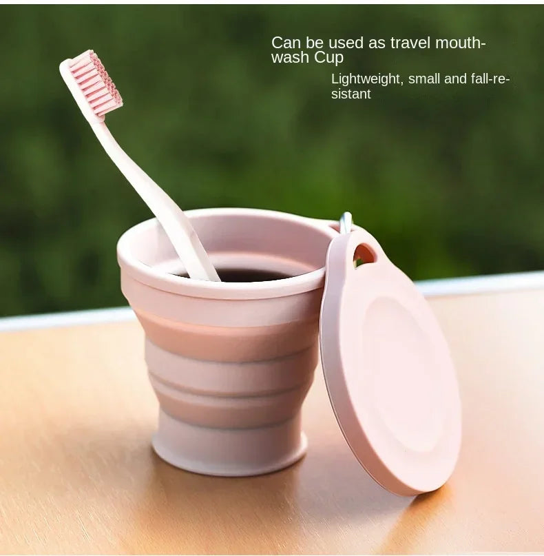 180ml Folding Cup Mini Retractable Cup Silicone Portable Teacup Outdoor Travel Coffee Telescopic Drinking Mug with Lid