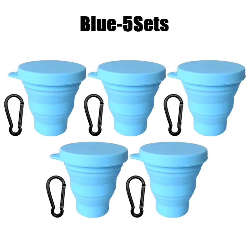 180ml Folding Cup Mini Retractable Cup Silicone Portable Teacup Outdoor Travel Coffee Telescopic Drinking Mug with Lid