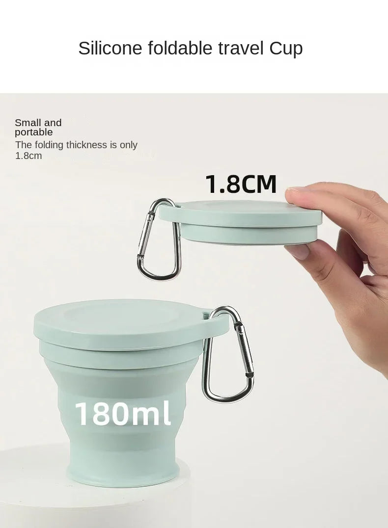 180ml Folding Cup Mini Retractable Cup Silicone Portable Teacup Outdoor Travel Coffee Telescopic Drinking Mug with Lid