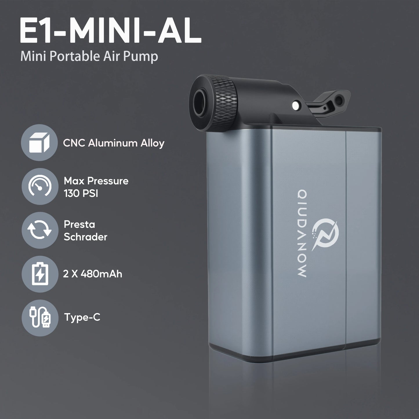 130 PSI Mini Portable electric Bike Tire Air pump Schrader & Presta Value Compatible with Type-C charging
