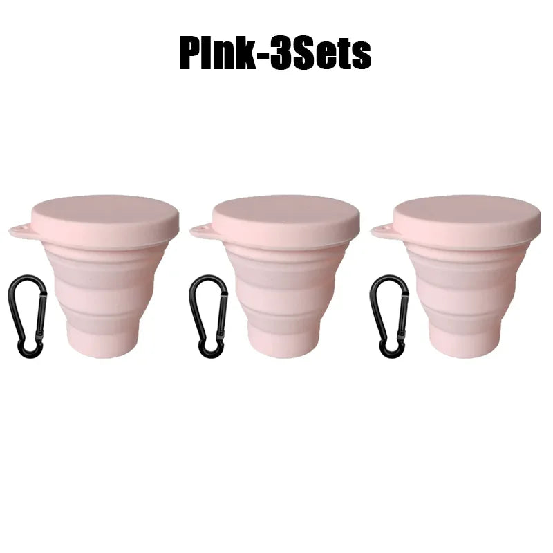 180ml Folding Cup Mini Retractable Cup Silicone Portable Teacup Outdoor Travel Coffee Telescopic Drinking Mug with Lid