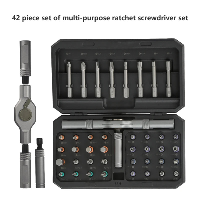 42 In 1 Magnetic Ratchet Screwdriver Set Detachable T-Handle Magneticizer Torque Screwdriver Multifunctional DIY Too