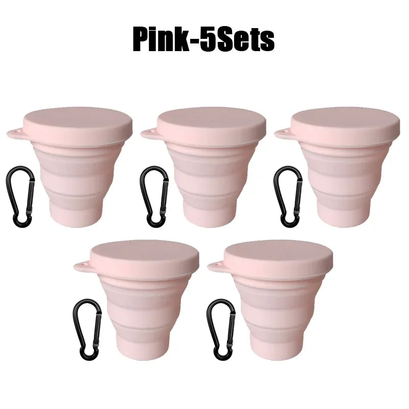 180ml Folding Cup Mini Retractable Cup Silicone Portable Teacup Outdoor Travel Coffee Telescopic Drinking Mug with Lid